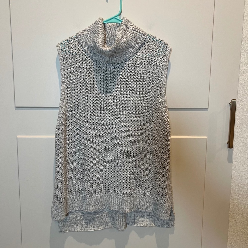 Cato XL Sleeveless Knit Sweater Vest Cowl Neck Gray Open Weave Casual Top Career